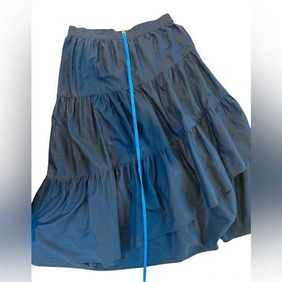 Merlette Tiered Wrap Skirt Size 6 Navy Cotton Poplin Midi Boho - Picture 9 of 11